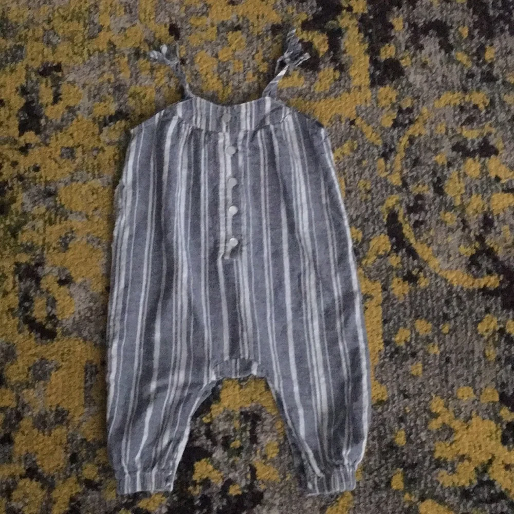 7 For All Mankind Jeans Linen Blend Stripe Romper Baby